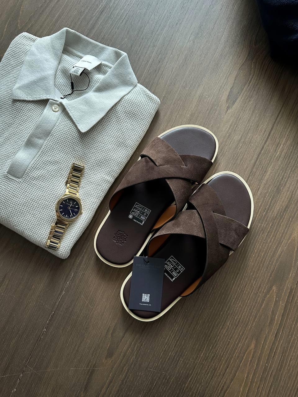 Dép Francis Mantini Nantucket Cross Strap Suede Dark Brown - YYY - Ảnh 12