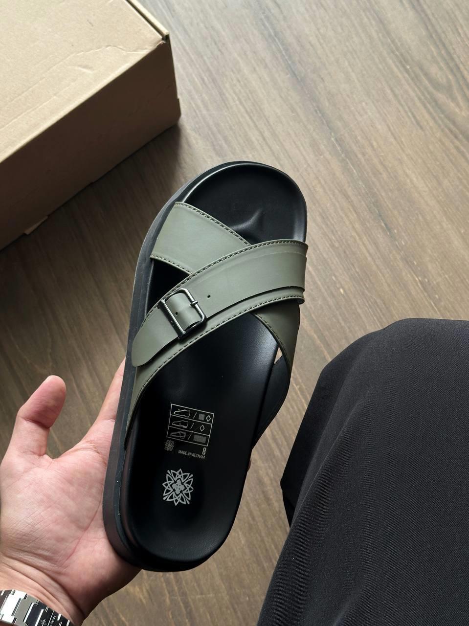 Dép Francis Mantini Darrel Premier Cross Strap Leather Olive Black - HÀNG MỚI VỀ - Ảnh 3
