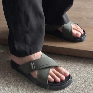 Alternative view of Dép Francis Mantini Darrel Premier Cross Strap Leather Olive Black - HÀNG MỚI VỀ