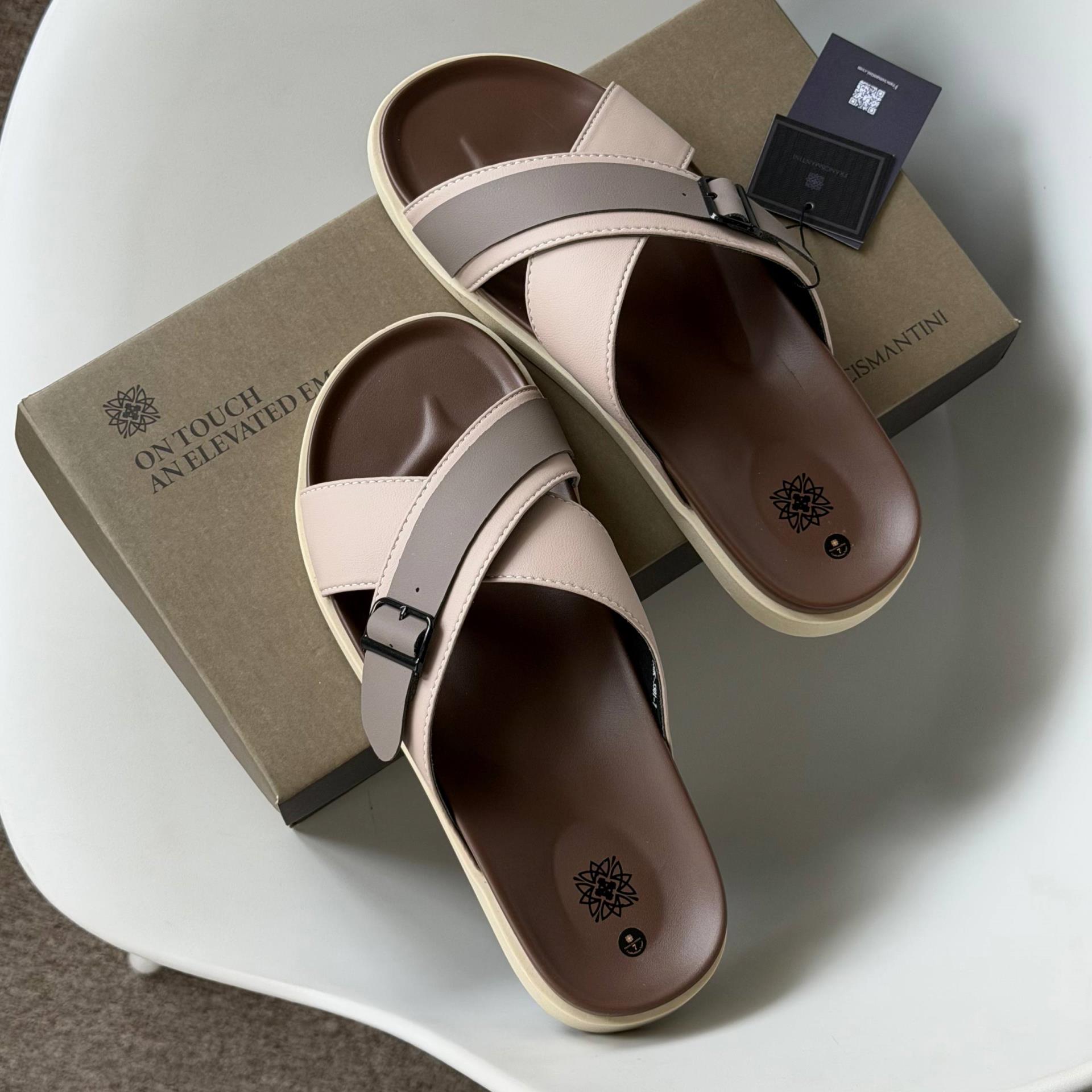 Dép Francis Mantini Darrel Premier Cross Strap Leather Cream Brown - Ảnh 10