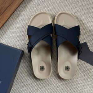 Alternative view of Dép Francis Mantini Darrel Premier Cross Strap Leather Navy Cream - NEW SUMMER