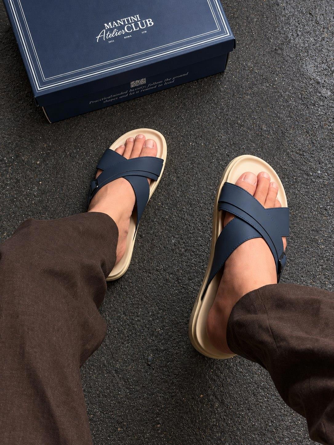 Dép Francis Mantini Darrel Premier Cross Strap Leather Navy Cream - NEW SUMMER - Ảnh 21