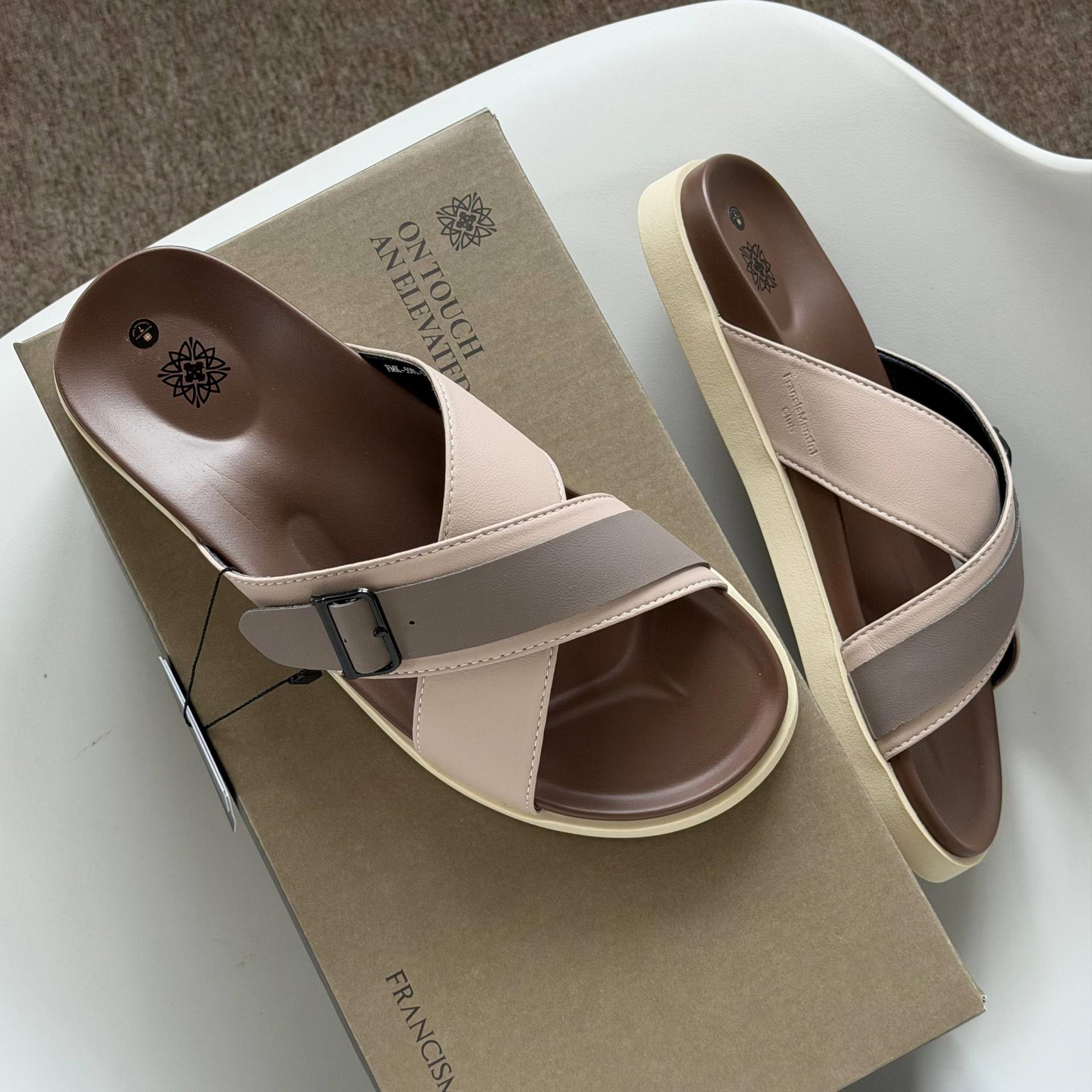 Dép Francis Mantini Darrel Premier Cross Strap Leather Cream Brown - Ảnh 2