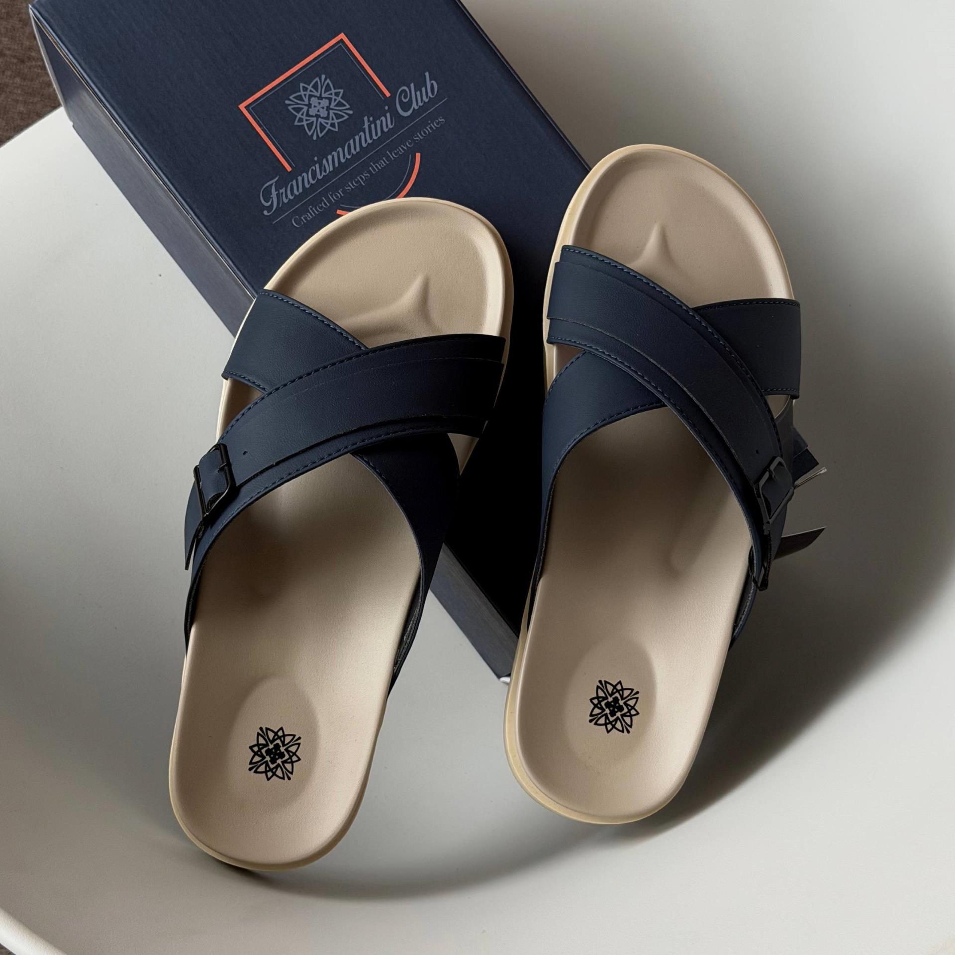 Dép Francis Mantini Darrel Premier Cross Strap Leather Navy Cream - NEW SUMMER - Ảnh 6