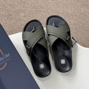 Dép Francis Mantini Darrel Premier Cross Strap Leather Olive Black - HÀNG MỚI VỀ