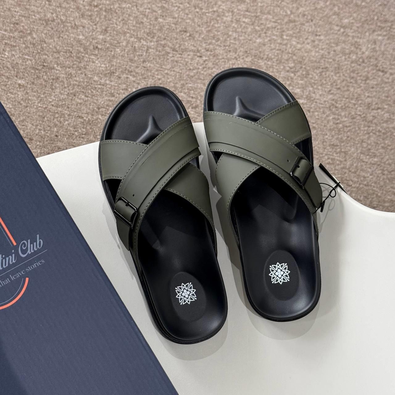 Dép Francis Mantini Darrel Premier Cross Strap Leather Olive Black - HÀNG MỚI VỀ