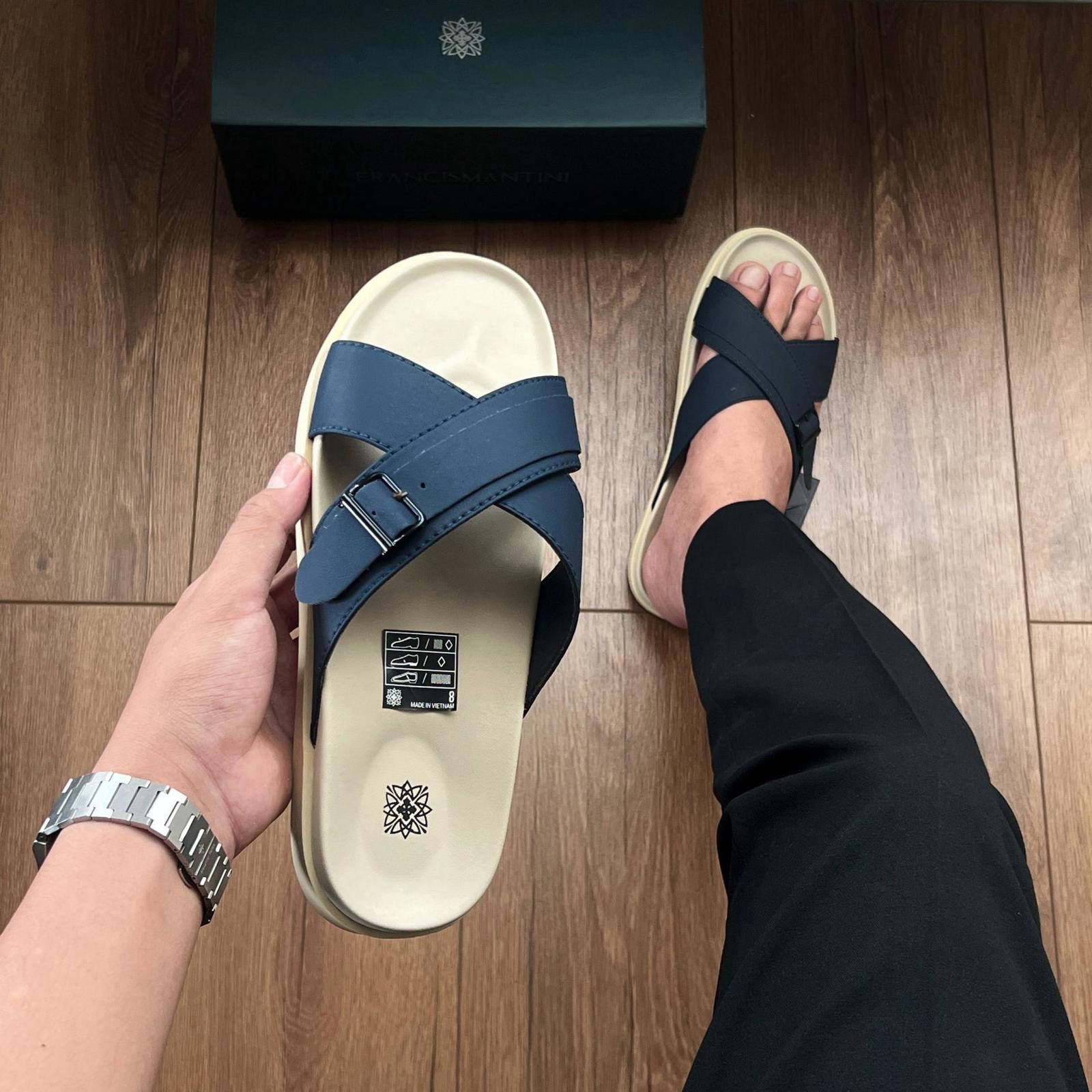 Dép Francis Mantini Darrel Premier Cross Strap Leather Navy Cream - NEW SUMMER - Ảnh 14