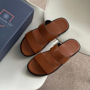 Dép Francis Mantini Double Strap Slippers ''Cigarette'' FULL LEATHER [23766BR] - HÀNG MỚI VỀ