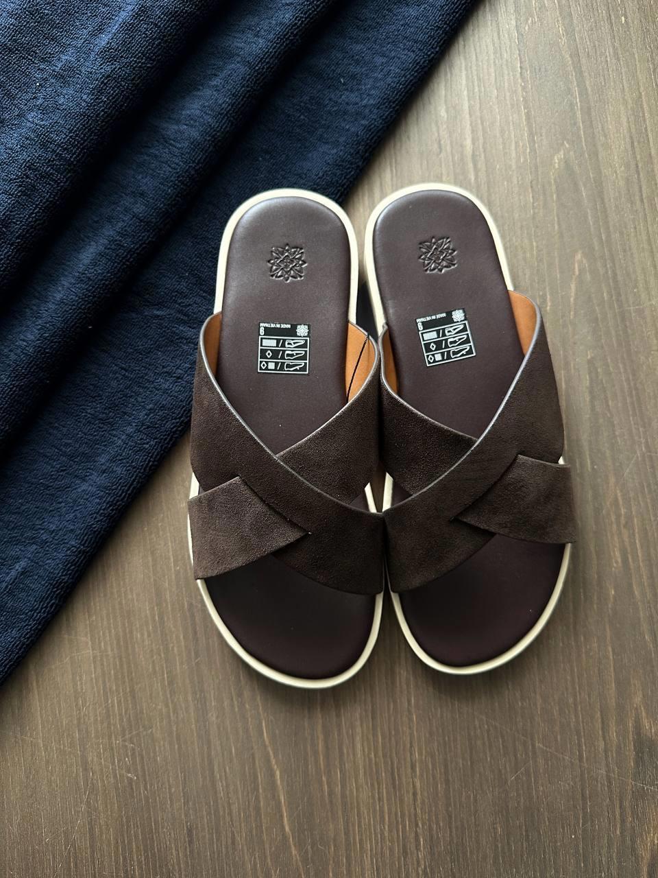 Dép Francis Mantini Nantucket Cross Strap Suede Dark Brown - YYY - Ảnh 11