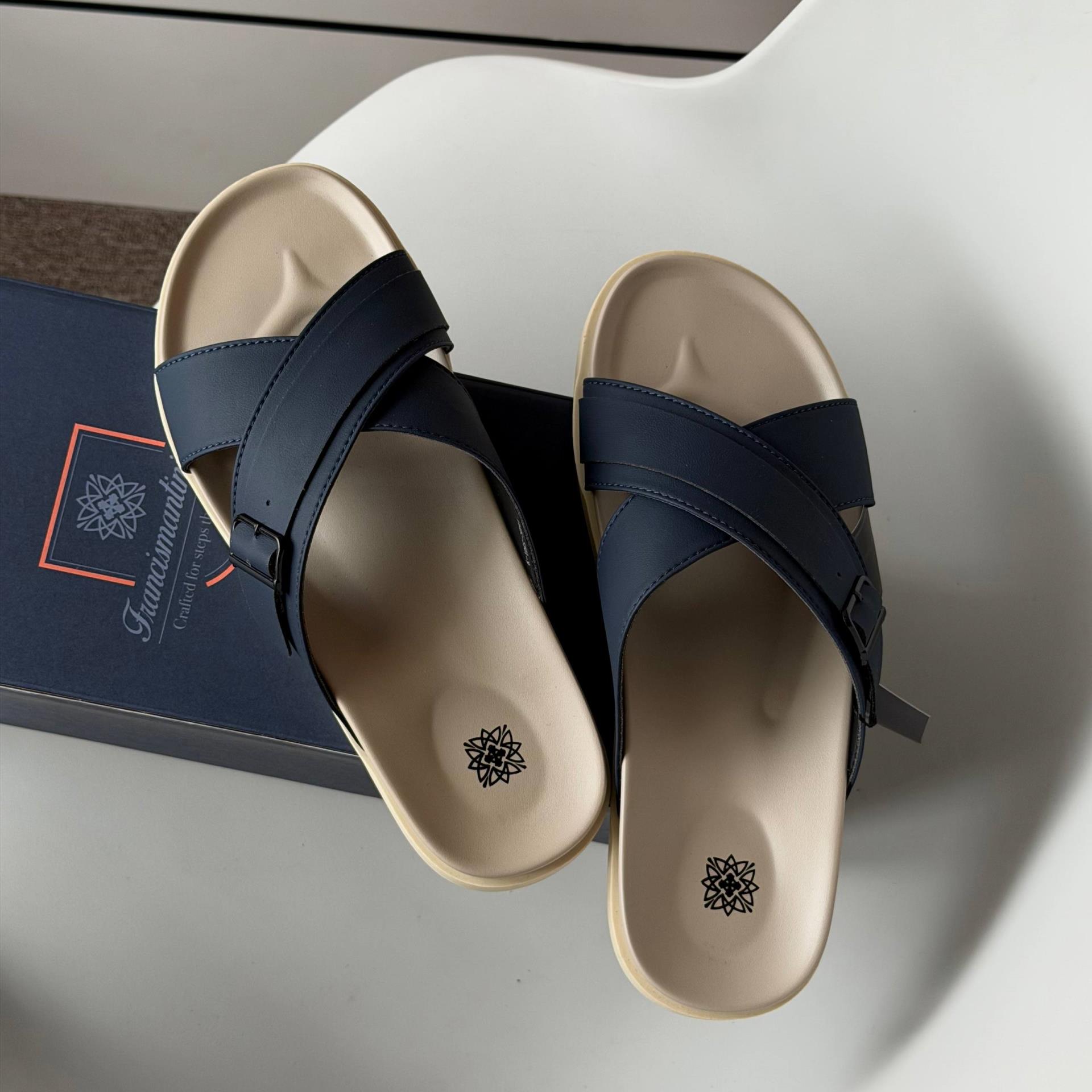 Dép Francis Mantini Darrel Premier Cross Strap Leather Navy Cream - NEW SUMMER - Ảnh 5