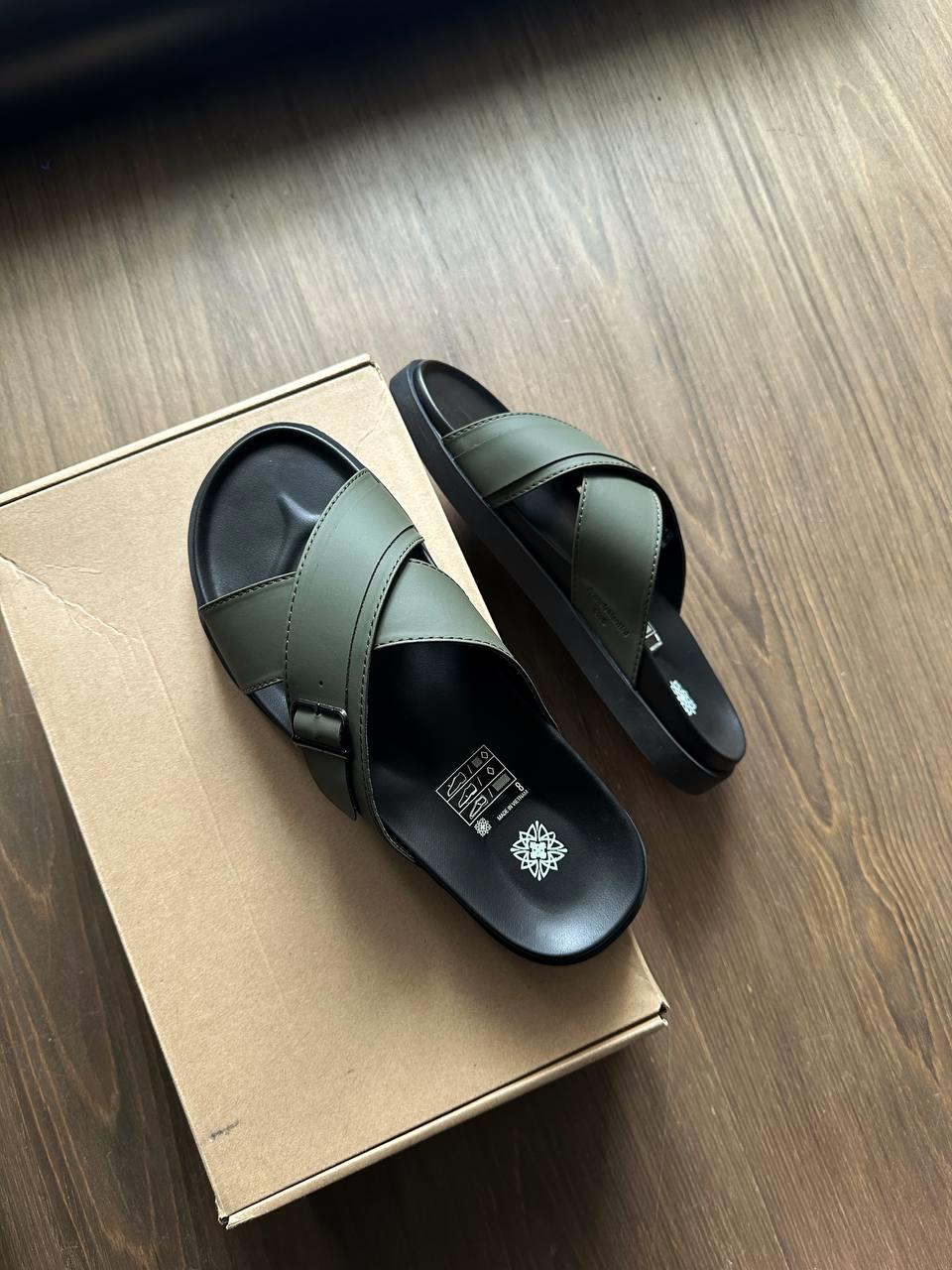 Dép Francis Mantini Darrel Premier Cross Strap Leather Olive Black - HÀNG MỚI VỀ - Ảnh 6