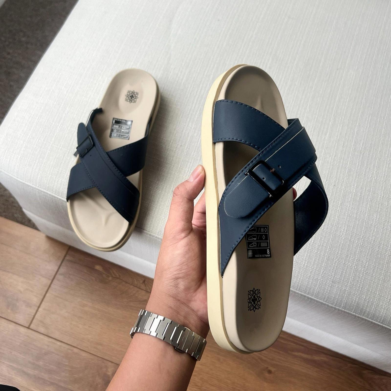 Dép Francis Mantini Darrel Premier Cross Strap Leather Navy Cream - NEW SUMMER - Ảnh 12