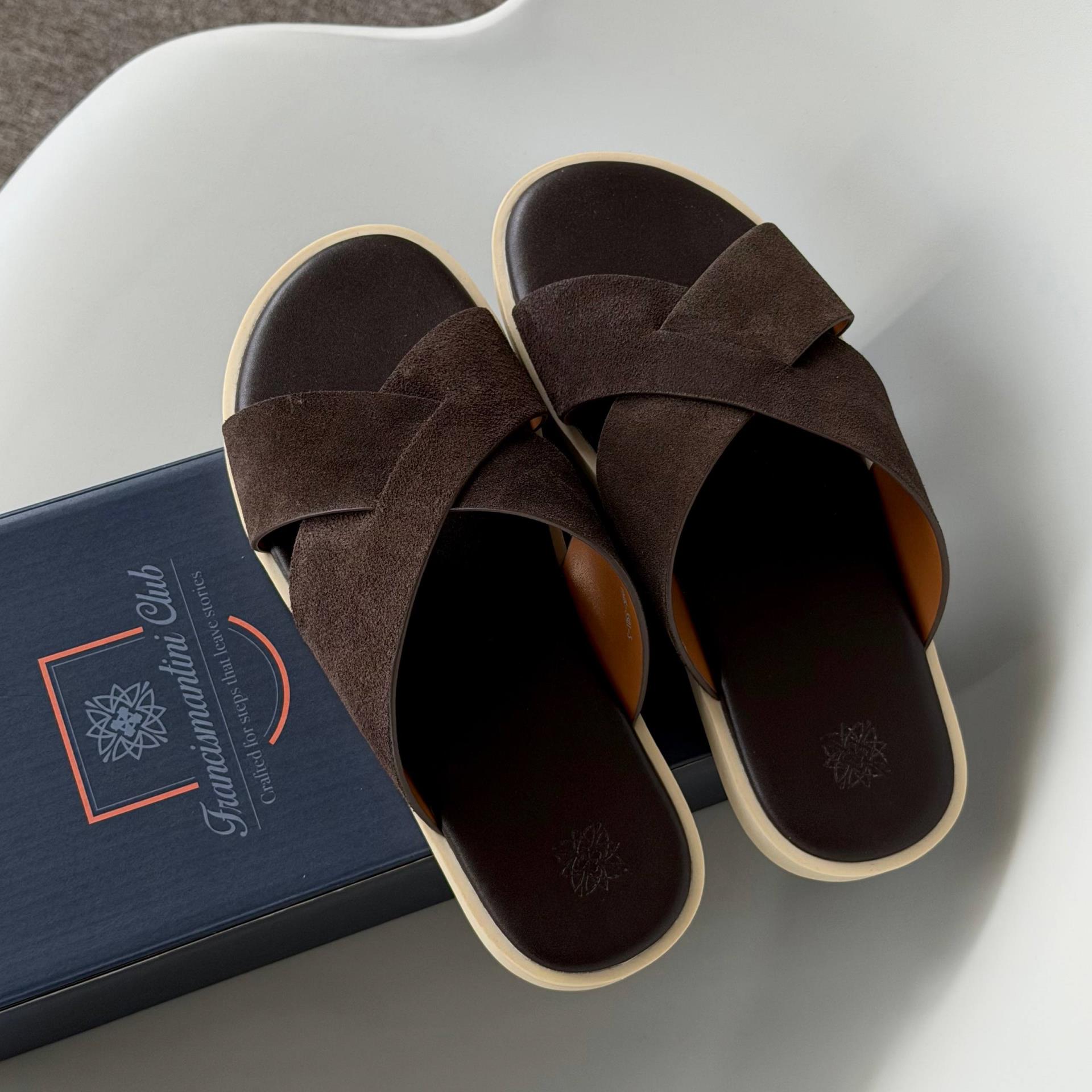 Dép Francis Mantini Nantucket Cross Strap Suede Dark Brown - YYY - Ảnh 3