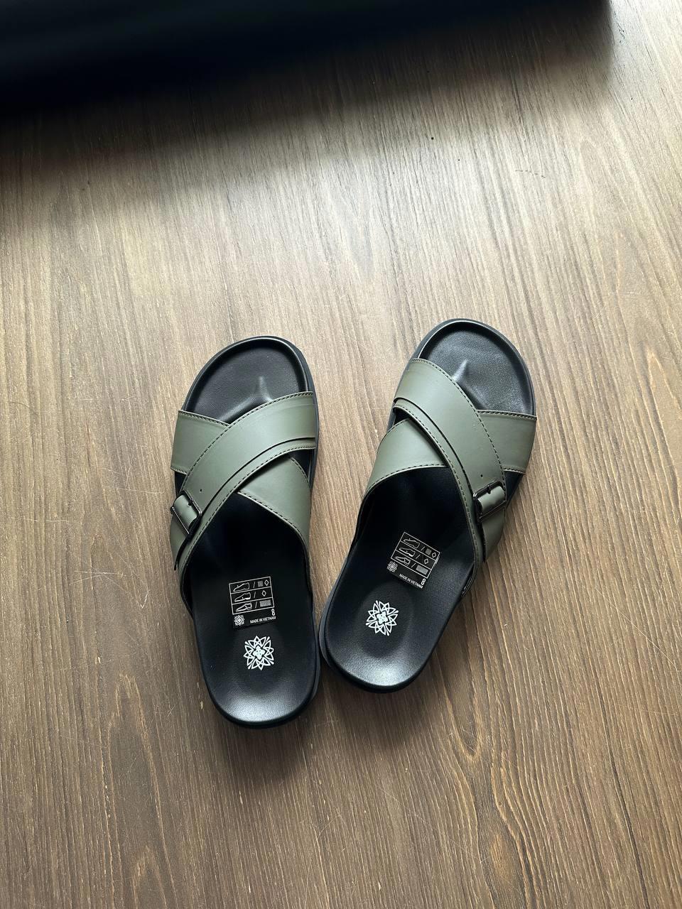 Dép Francis Mantini Darrel Premier Cross Strap Leather Olive Black - HÀNG MỚI VỀ - Ảnh 4