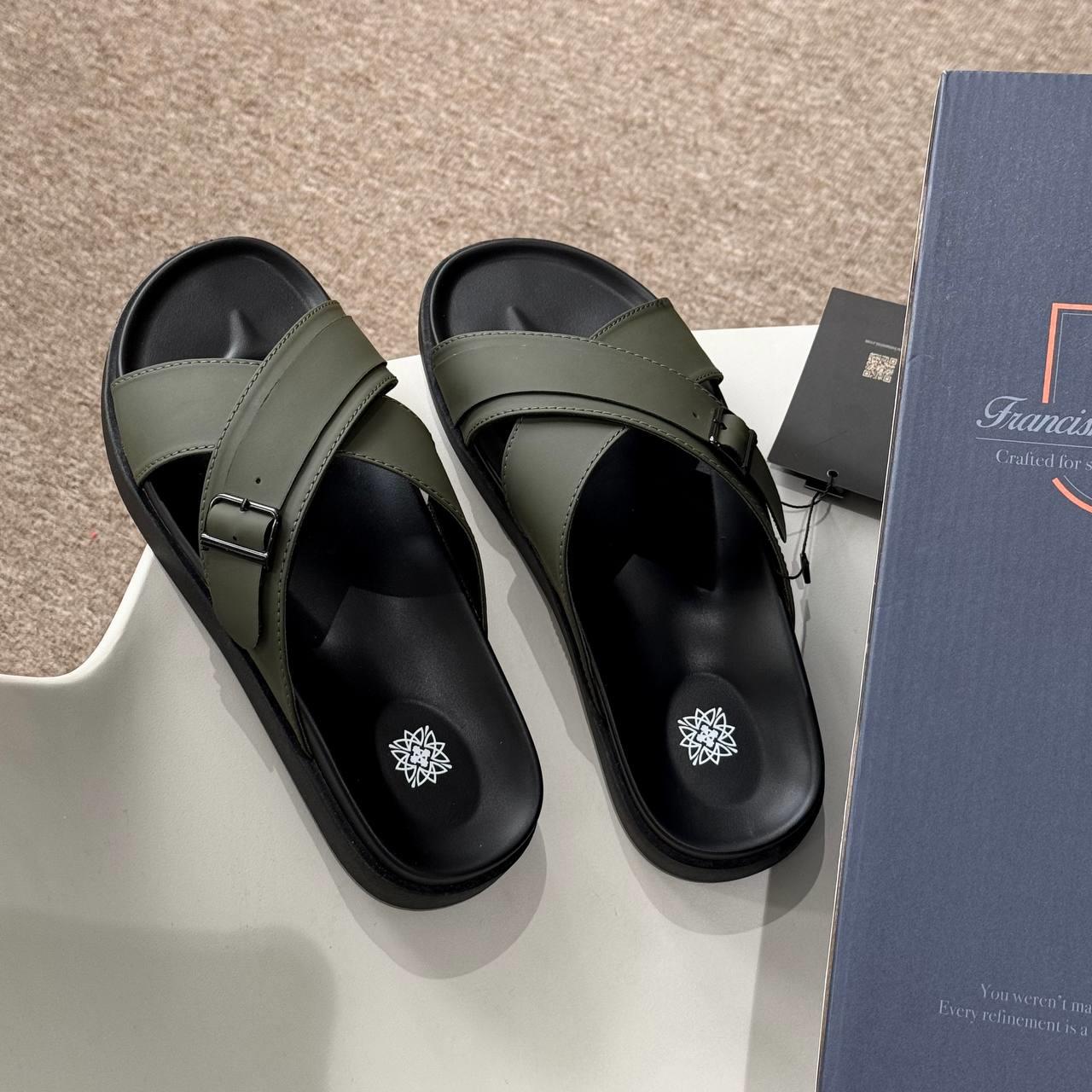 Dép Francis Mantini Darrel Premier Cross Strap Leather Olive Black - HÀNG MỚI VỀ - Ảnh 5