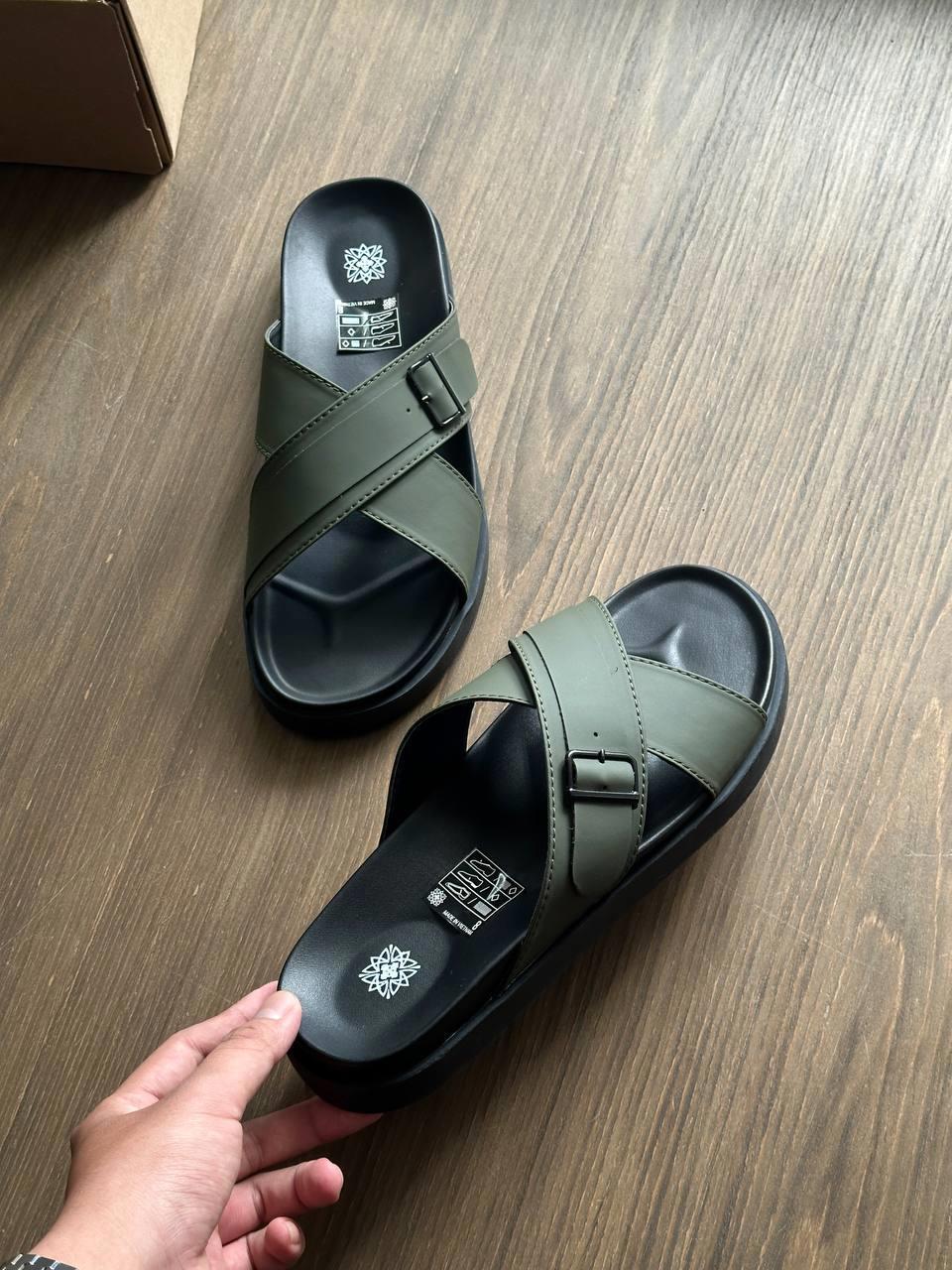 Dép Francis Mantini Darrel Premier Cross Strap Leather Olive Black - HÀNG MỚI VỀ - Ảnh 8