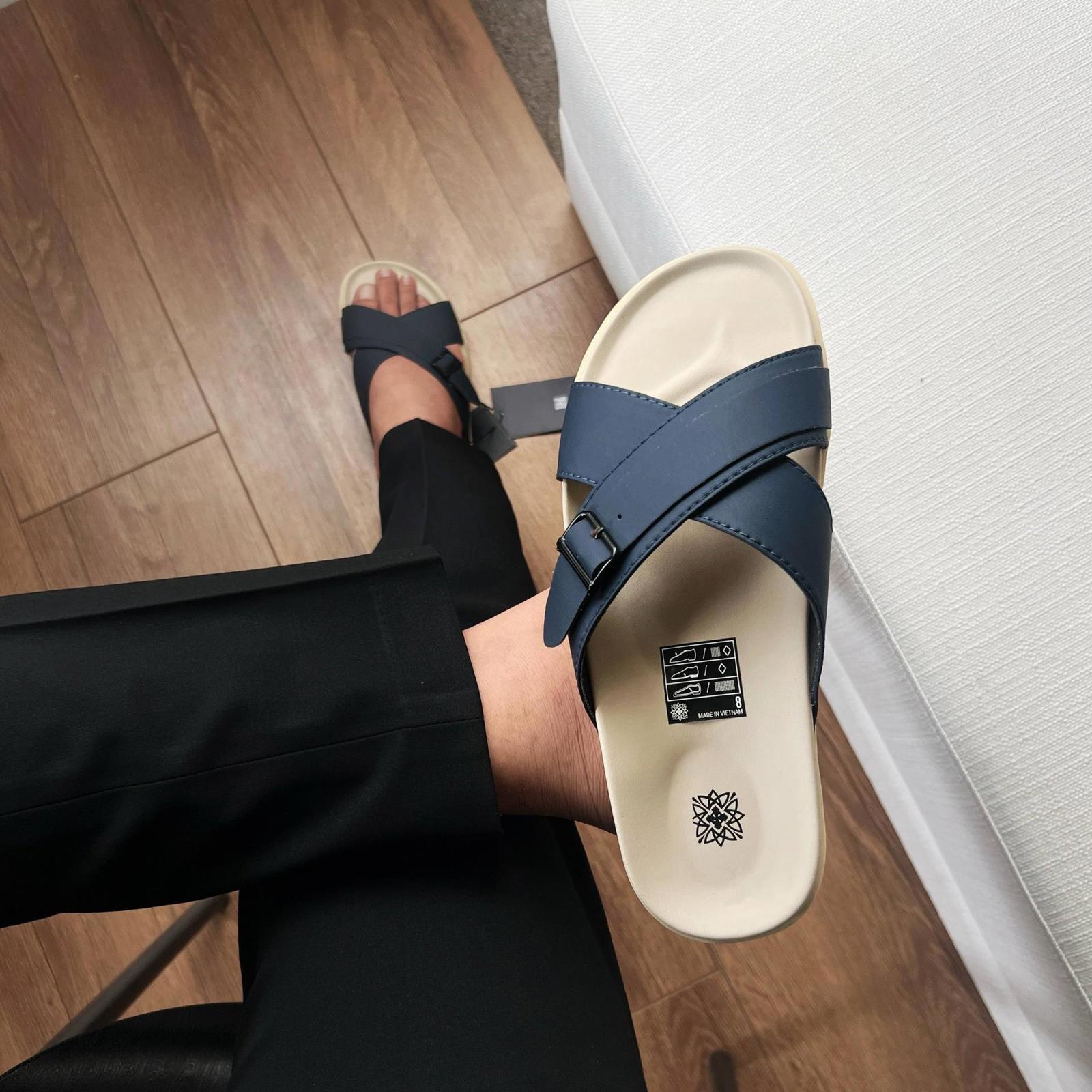 Dép Francis Mantini Darrel Premier Cross Strap Leather Navy Cream - NEW SUMMER - Ảnh 13