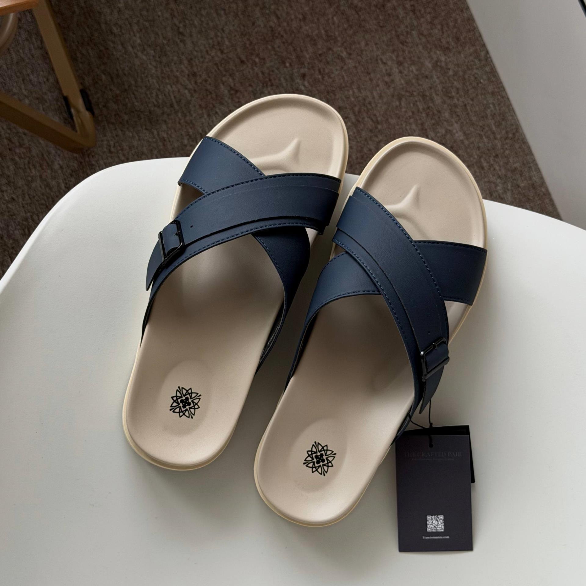 Dép Francis Mantini Darrel Premier Cross Strap Leather Navy Cream - NEW SUMMER - Ảnh 4