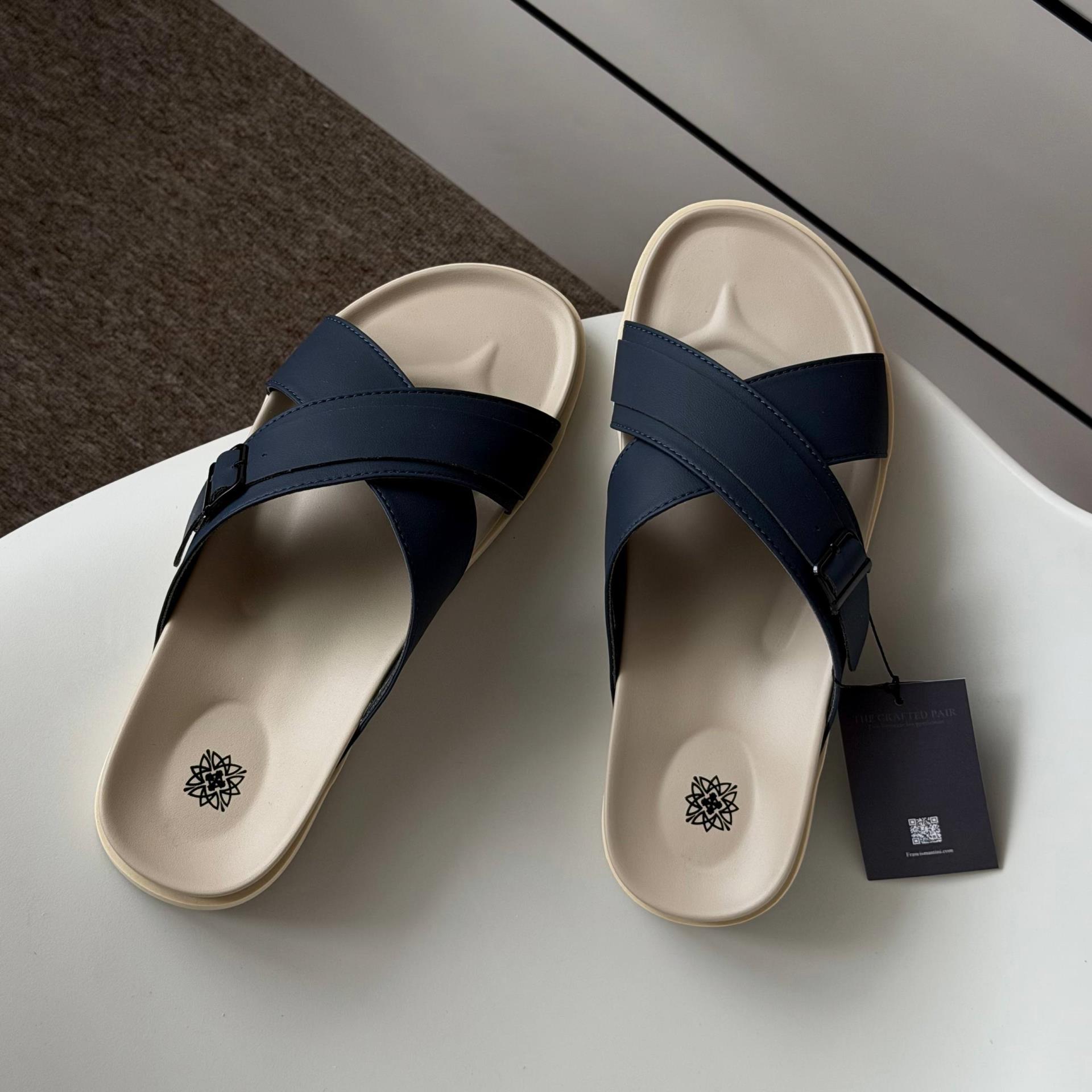 Dép Francis Mantini Darrel Premier Cross Strap Leather Navy Cream - NEW SUMMER - Ảnh 7