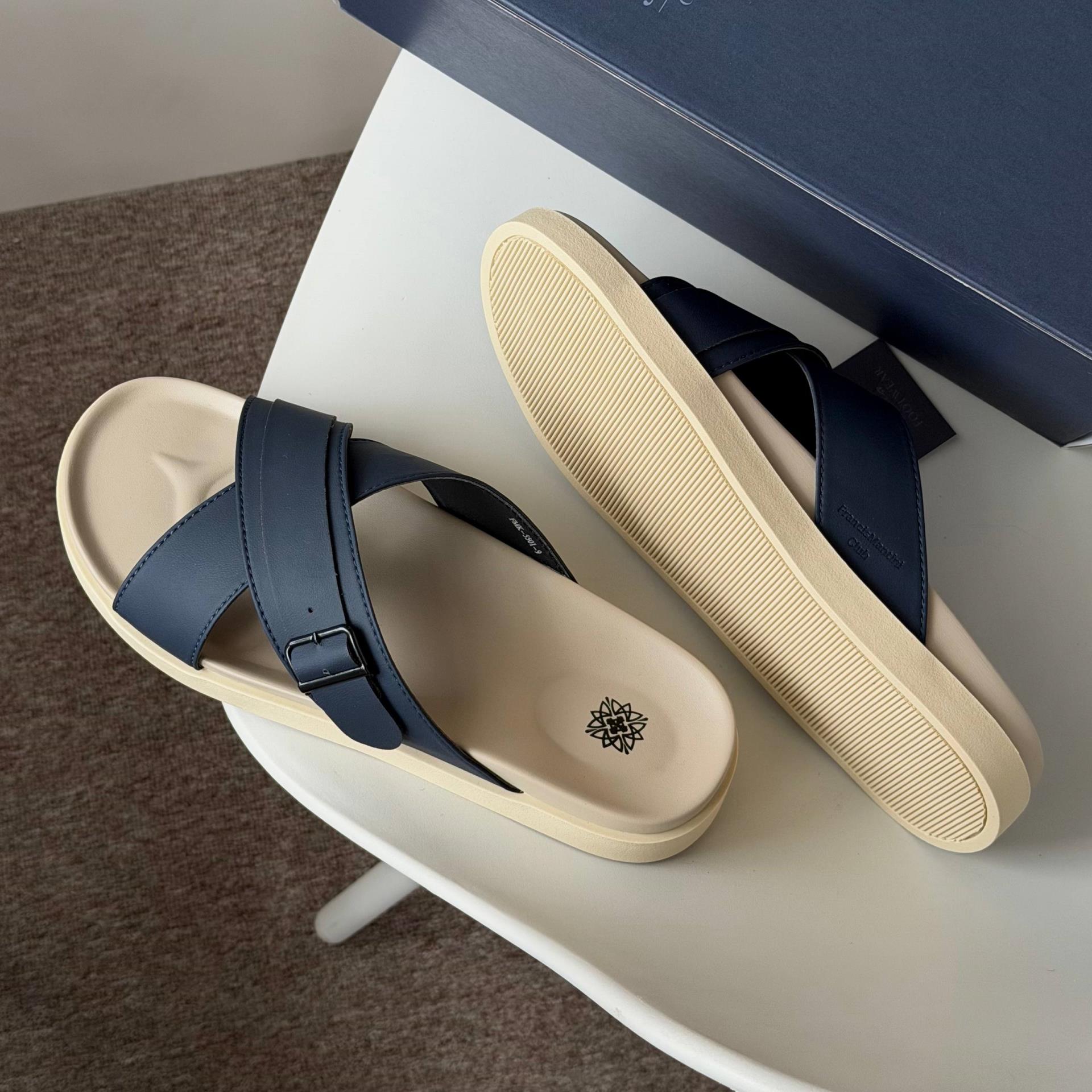 Dép Francis Mantini Darrel Premier Cross Strap Leather Navy Cream - NEW SUMMER - Ảnh 3