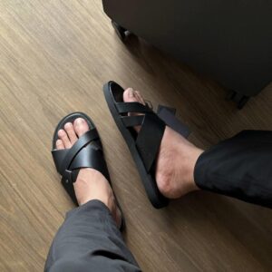 Dép Francis Mantini Full Grain Leather Crossover Sandal Black - HÀNG MỚI VỀ