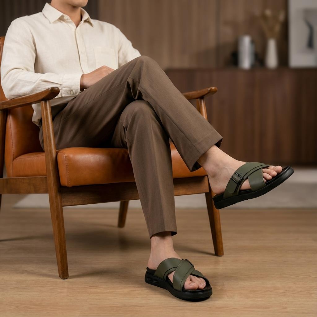 Dép Francis Mantini Darrel Premier Cross Strap Leather Olive Black - HÀNG MỚI VỀ - Ảnh 7
