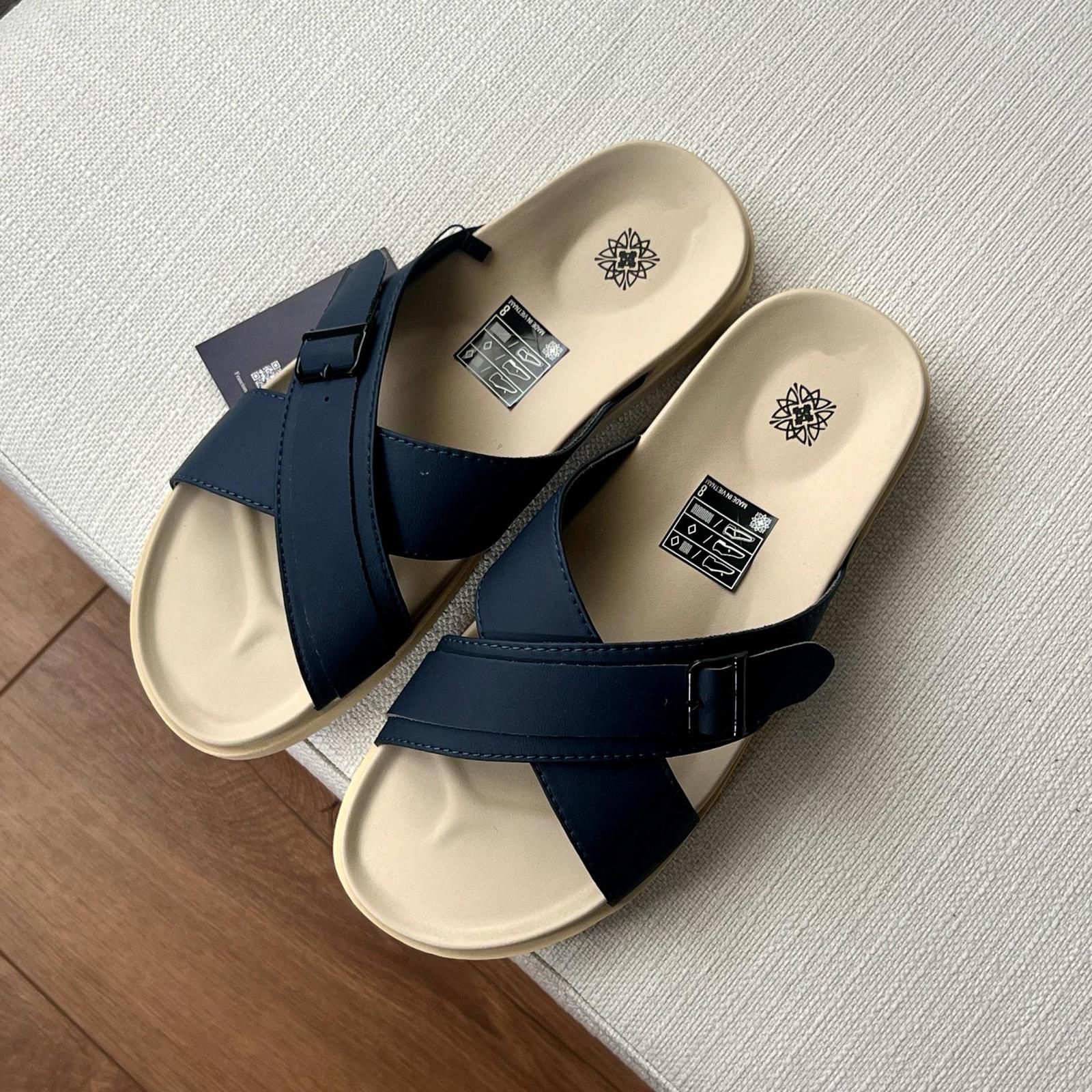Dép Francis Mantini Darrel Premier Cross Strap Leather Navy Cream - NEW SUMMER - Ảnh 10