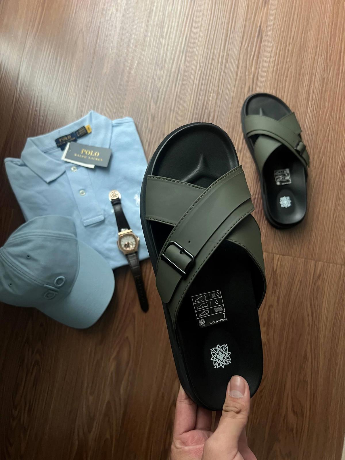Dép Francis Mantini Darrel Premier Cross Strap Leather Olive Black - HÀNG MỚI VỀ - Ảnh 15
