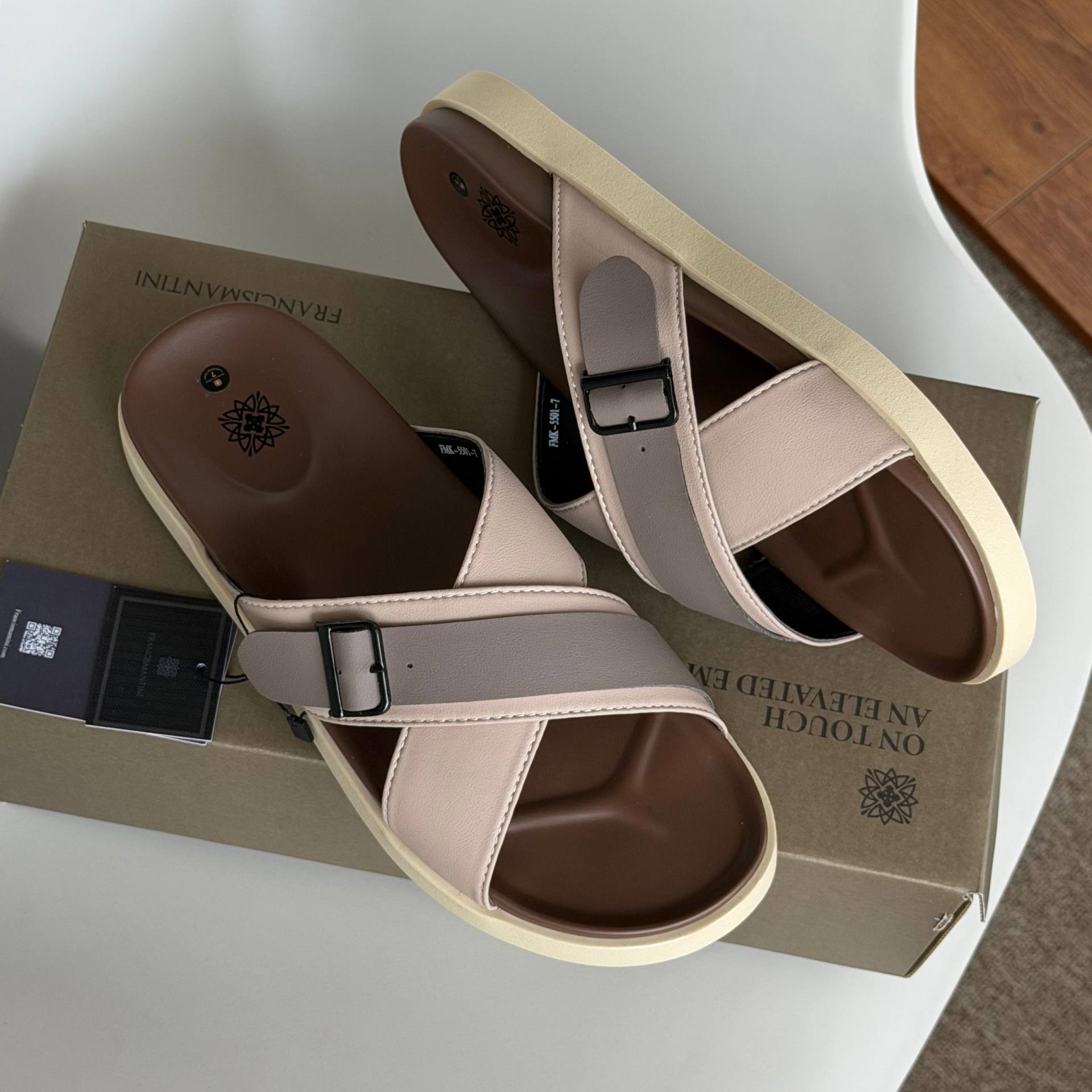 Dép Francis Mantini Darrel Premier Cross Strap Leather Cream Brown - Ảnh 8