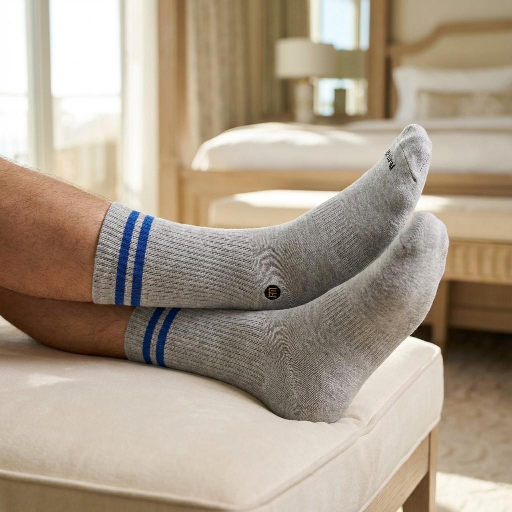 Vớ Francis Mantini Marl Knit Striped Accent Crew Socks ( 3 Pairs ) "Grey/Royal Blue" - Ảnh 4