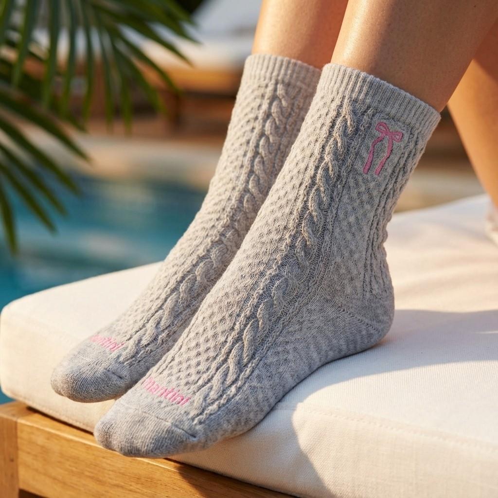 Vớ Francis Mantini Textured Knit Ribbon Accent Crew Socks ( 3 Pairs ) " Grey/Pink " - Ảnh 4